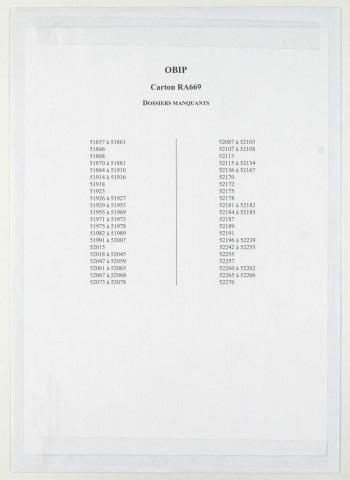 209SUP/669 - OBIP 51851 à 51980