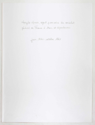 Agence du consulat général, puis vice-consulat de France à Oran, juin 1820-août 1825 : Angelo Amar, A. Martin, Henry Guys, puis Alexandre Deval.
Consulat de France aux concessions françaises d'Afrique au fort La Calle, 1826.
Correspondance avec l'agent chargé des affaires de France, d'Espagne et d'Autriche à Oran, septembre 1825-octobre 1826 : Thomas.