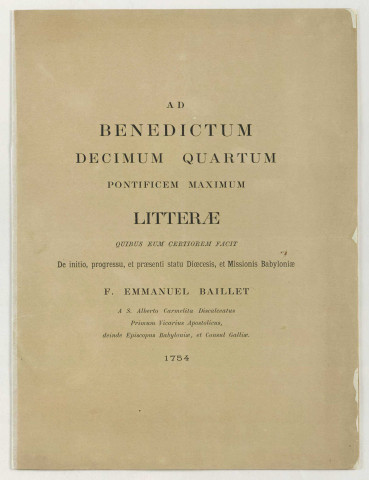 Délégation apostolique en Mésopotamie et archevêché latin de Bagdad.