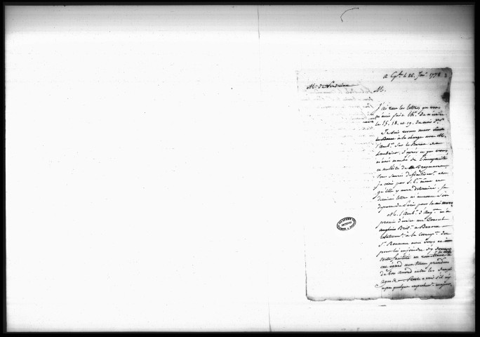 Correspondance avec le poste d'Alep : Petro de Perdriau, consul, puis Nicolas-Alexandre Ame, nommé consul le 28 janvier 1779 (1778-juin 1779).