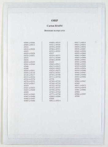209SUP/654 - OBIP 45007 à 45998