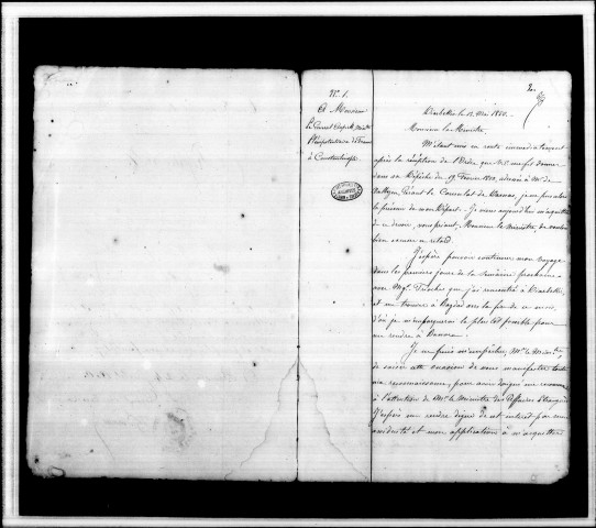 Minutier de la correspondance adressée au Ministère et à l'ambassade (mai 1850-janvier 1851).