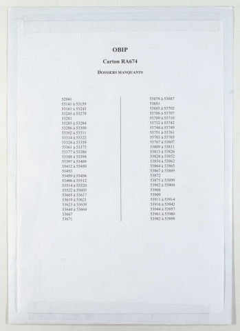 209SUP/674 - OBIP 53160 à 53981