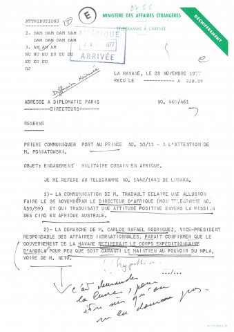 Négociation de l'accord culturel, scientifique et technique franco-cubain, préparation de la signature de l'accord à l'occasion de la visite de Carlos Rafael Rodriguez (août 1970-décembre 1974).