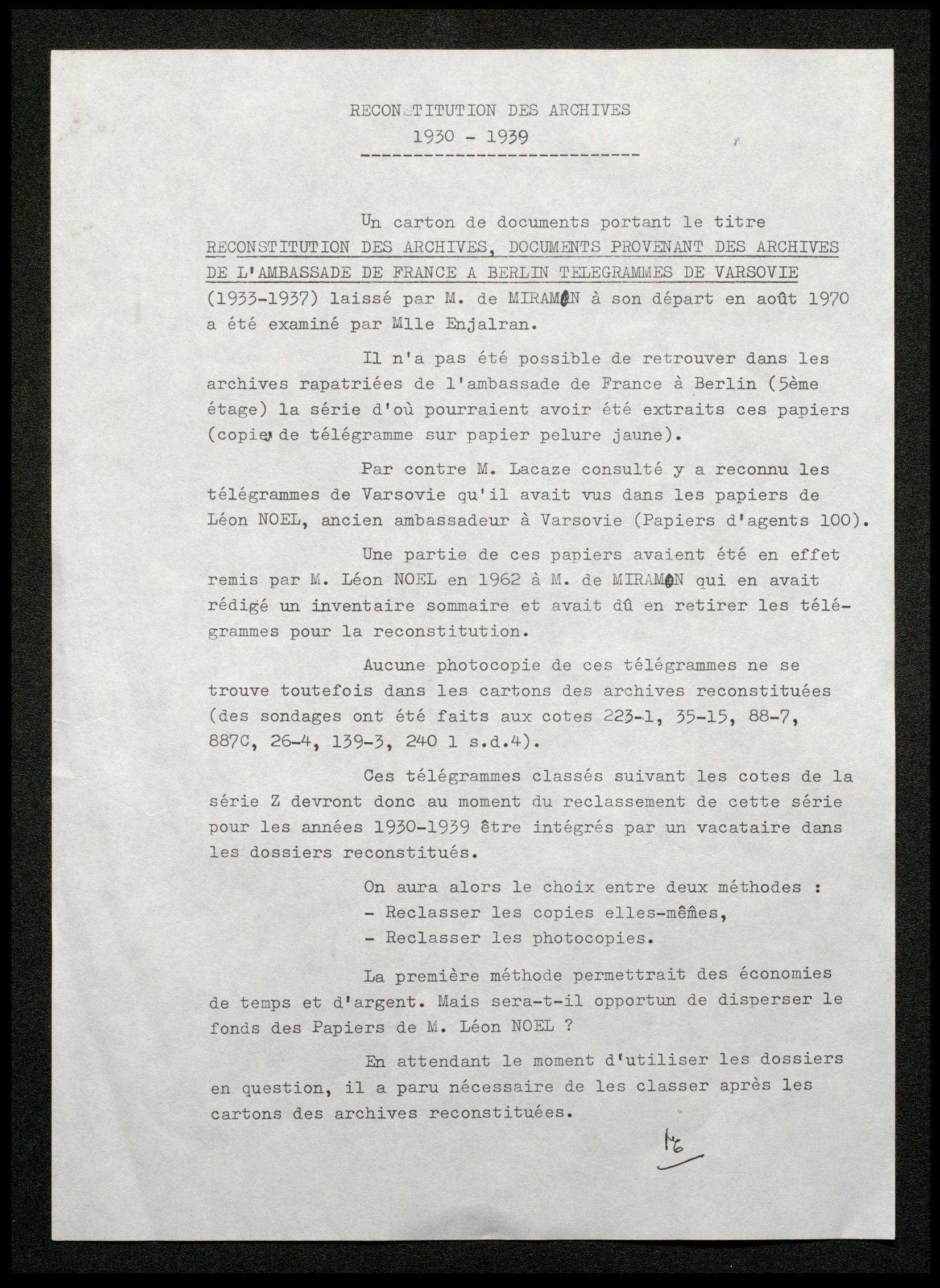 Chrono des minutes de la correspondance au départ de Varsovie (janv.-déc. 1939).