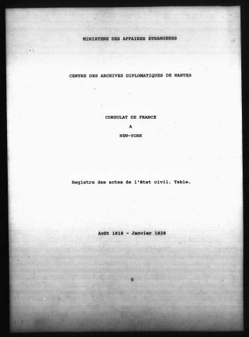 Actes d'état civil (août 1818-janvier 1828). Table.