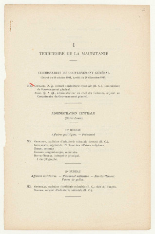 Administration du territoire de la Mauritanie.