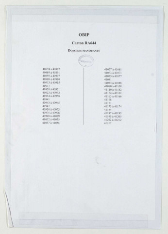 209SUP/644 - OBIP 40873 à 41219