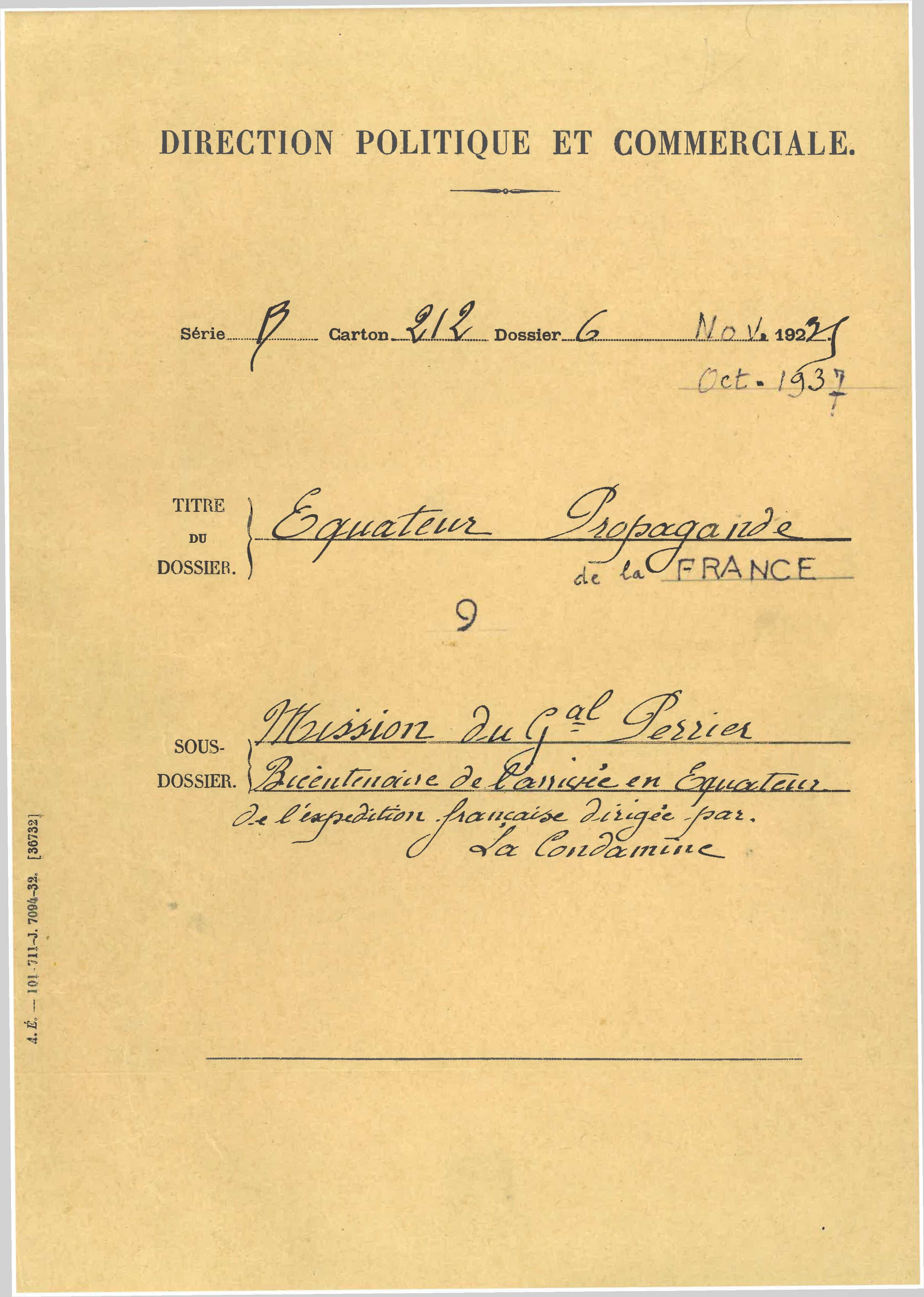 Mission du général Perrier ; bicentenaire de l'arrivée de La Condamine