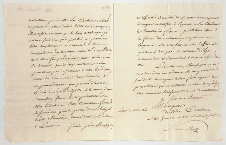 Correspondance de Nicolas Pléville, fondé de pouvoirs de Bacri et Busnach, avec le ministère des Affaires étrangères, Pierre Deval, Jacob Coen Bacri et quelques autres correspondants (1816-25 juin 1826).