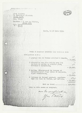 20160007AC/8 - Dossier de documentation relatif aux achats effectués par Walter Bornheim durant l'occupation auprès de particuliers.