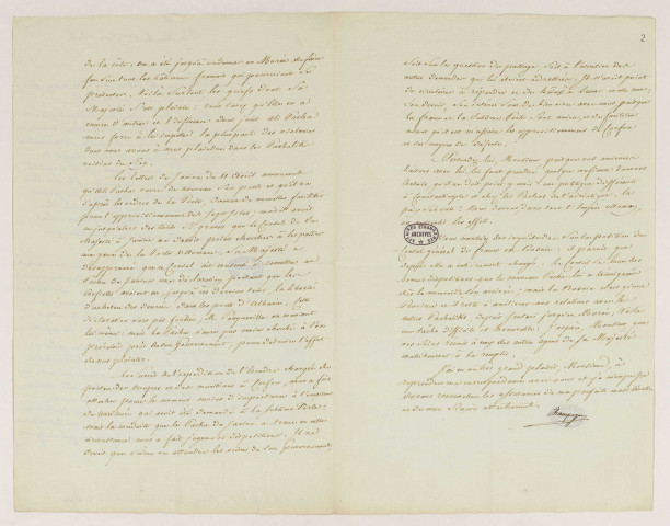 Lettre signée de Champagny, ministre des Relations extérieures, à Bessières, commissaire impérial à Corfou (Bayonne, 1er juin 1808).