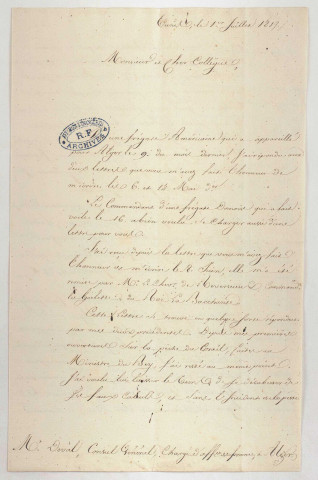 Correspondance avec le consulat général de France à Tunis.