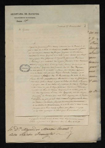 Correspondance d'Alexandre Martin avec les autorités mexicaines.