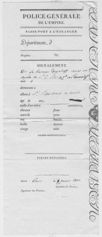Passeports et état civil (1809-1810).