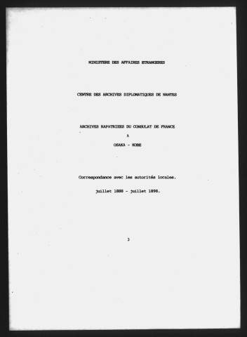 Correspondance avec les autorités locales (juillet 1888-juillet 1898).