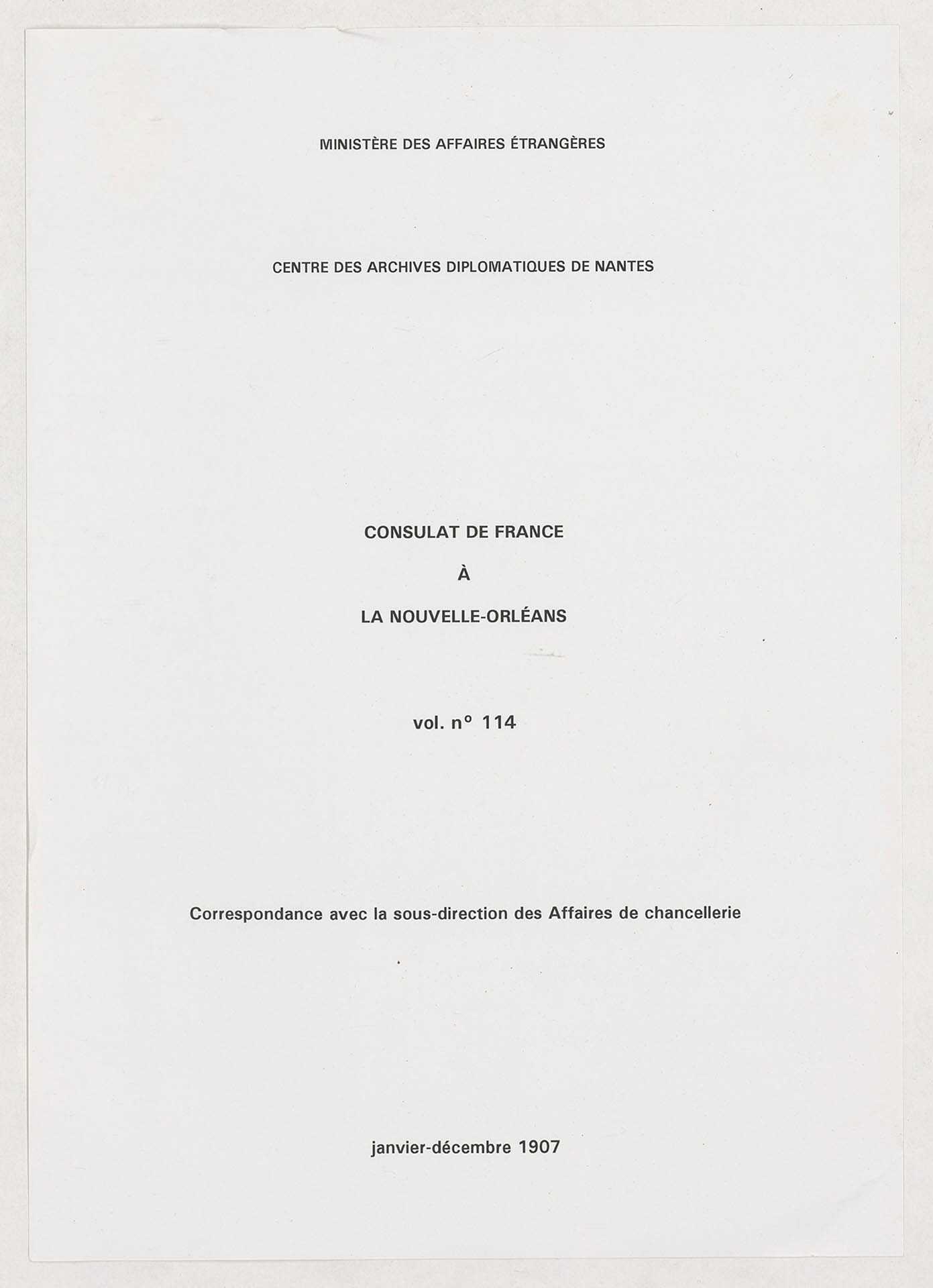 Correspondance avec la sous-direction des Affaires de chancellerie (janvier-décembre 1907).