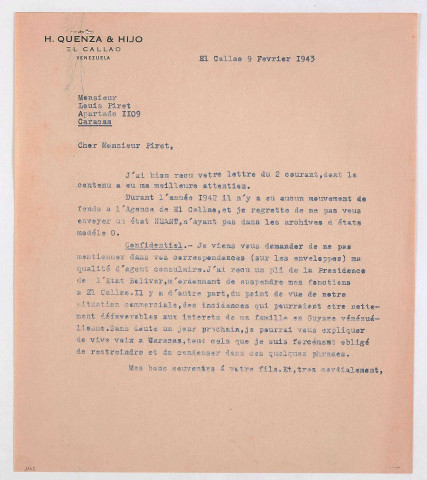 Correspondance avec l'agence consulaire de France au Callao (1926-1943).