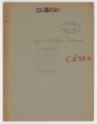 Deuxième partie d'un rapport sur les opérations d'Aïn Tarb du 8 septembre 1920 au 1er février 1921, rapport sur les opérations menées dans le Territoire des Alaouites de mai à août 1921 avec annexes.