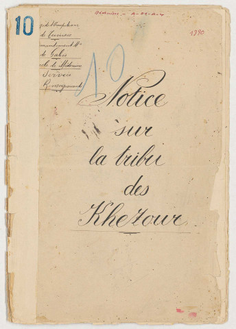 Service des renseignements - Médenine (lieutenant ROGIER), Notice sur la tribu des Khezour, 22 f.