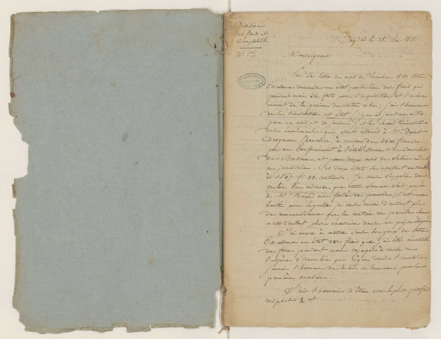 Minutier de la correspondance adressée au Ministère, division des Fonds et de la Comptabilité (mai 1811-octobre 1813).