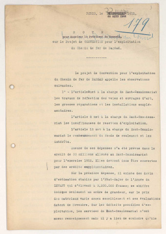 Dossier 4 et pièces annexes : 4e bureau, question de la réduction des tarifs sur le chemin de fer du réseau Damas, Hama et Prolongements (D.H.P.) et question des Chemins de fer Cilicie Nord Syrie.