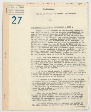 Bureau des affaires indigènes de Tataouine (capitaine BRIAND), Note sur la question des terres de Remada, 7 f.