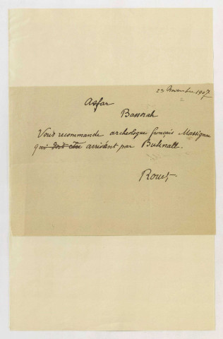 Louis Massignon, chargé de mission archéologique par le ministère de l'Instruction publique : rapatriement sanitaire.