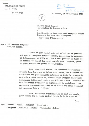 Questions administratives et consulaires : dossier général, biens et intérêts français à Cuba et cubains en France.