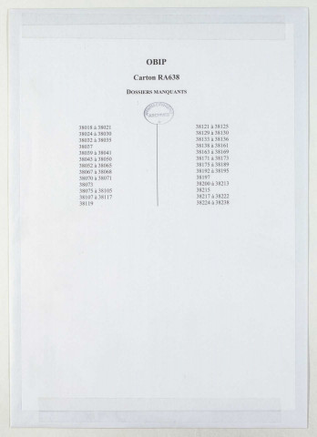 209SUP/638 - OBIP 38017 à 38223