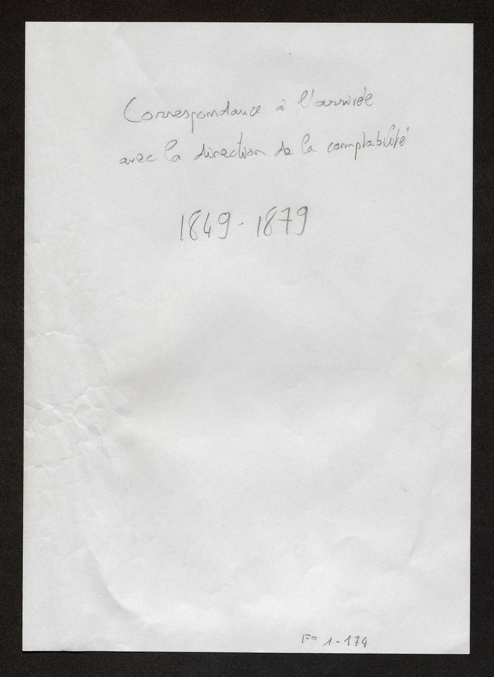 Correspondance à l'arrivée (1849-1879) et au départ (1839-1852).