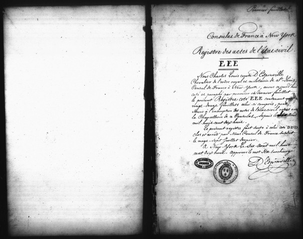 Actes d'état civil (août 1818-janvier 1828). Table.