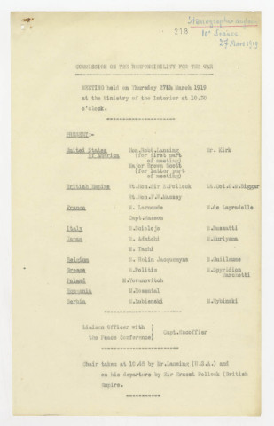 Notes des secrétaires britanniques