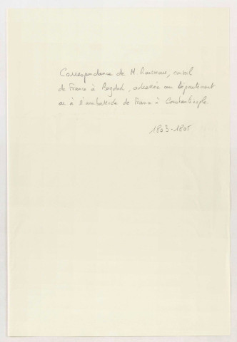 Correspondance au départ du consulat de France à Bagdad.
