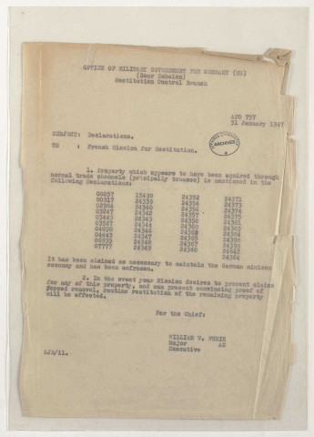 209SUP/889 - Déclarations allemandes de biens divers (principalement biens industriels)