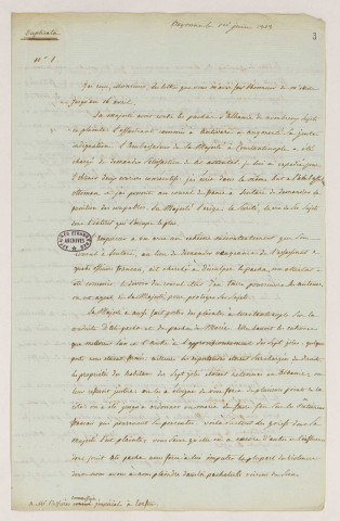 Lettre signée de Champagny, ministre des Relations extérieures, à Bessières, commissaire impérial à Corfou (Bayonne, 1er juin 1808).