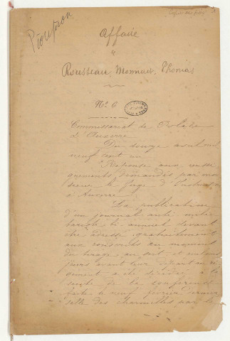 Journal Le Pioupiou de l'Yonne, poursuite pour injure à l'armée et provocation à la désobéissance.