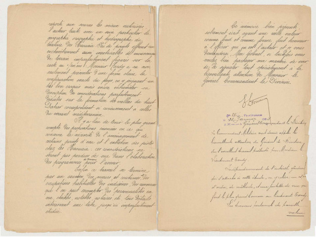 Bureau des affaires indigènes de Médenine (lieutenant BERNARD), Frontière tuniso-tripolitaine : correspondance au sujet de l'étude sur la tribu des Haouaia, procès-verbal du 15 mai 1904 (de la réunion de la commission administrative chargée du règlement de la contestation pendante entre les fractions des Amerma, des Djelutet, des Médenine, au sujet de la jouissance des terrains d'El Mechahed), cartes (morcelées) 24 f.