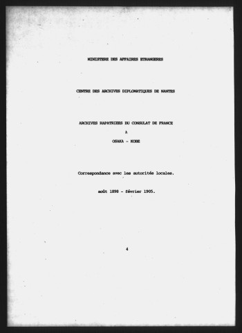 Correspondance avec les autorités locales (août 1898-février 1905).