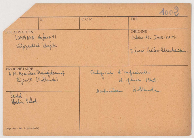 209SUP/875 - 209SUP/875 - Fiches de synthèse jusqu'aux années 1950