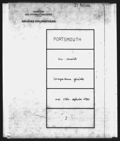 Correspondance adressée au vice-consulat (août 1782-septembre 1790).