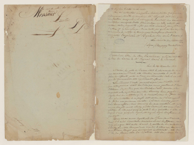 Minutier de la correspondance officielle adressée au poste (novembre 1810-avril 1812).