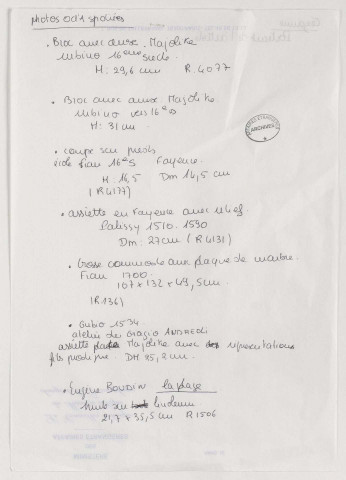 209SUP/725 - Reclassement photos