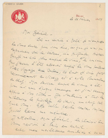 Correspondance adressée et/ou reçue par le général Gouraud durant son séjour et après son retour