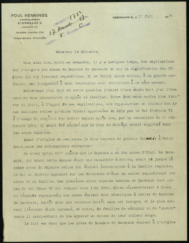 Relations avec la Suède et la Norvège, défense du Danemark, neutralité (1902-1922).
Questions historiques regardant le Danemark (1895-1903).