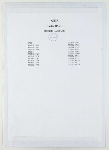 209SUP/634 - OBIP 37000 à 37133