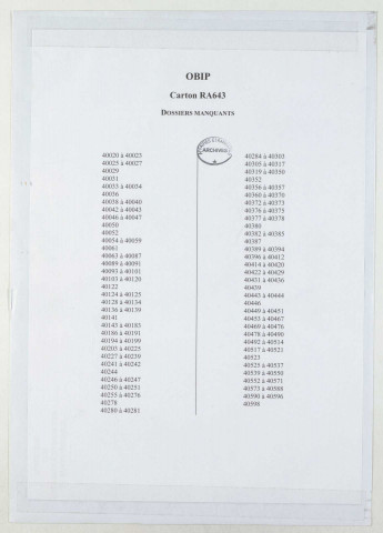 209SUP/643 - OBIP 40019 à 40599