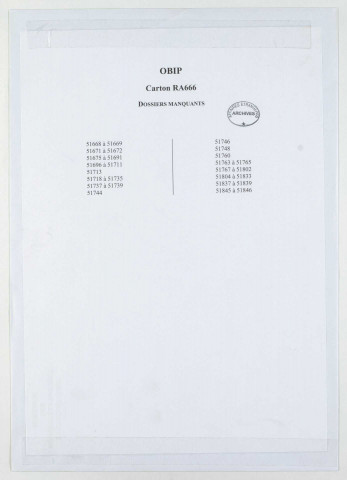 209SUP/666 - OBIP 51667 à 51850