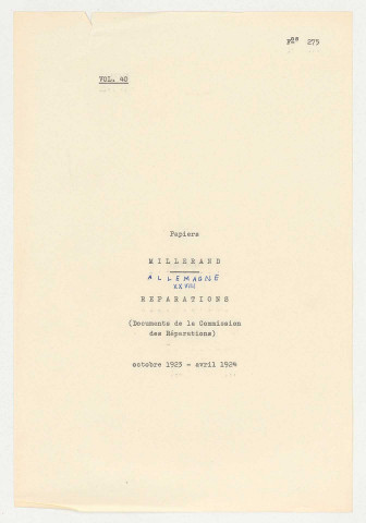 Documents de la commission des réparations.