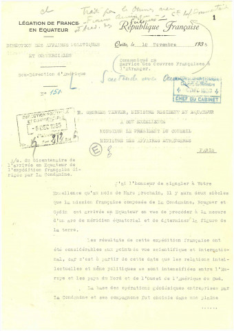 Mission du général Perrier ; bicentenaire de l'arrivée de La Condamine